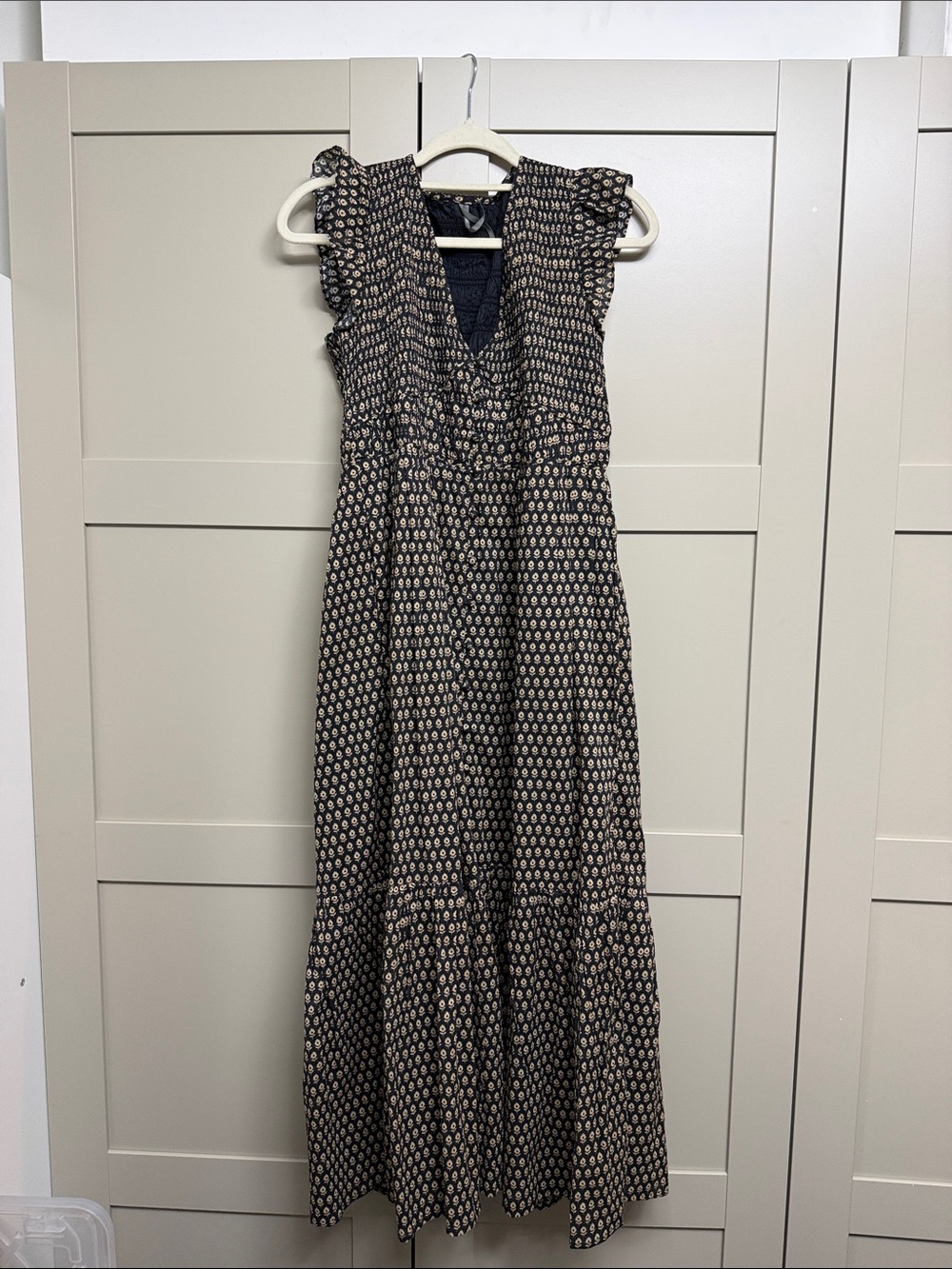 Anthropologie Black Maxi Dress with Tan Pattern SMALL